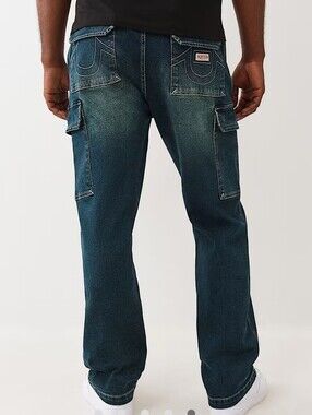 NWT True Religion Men's Medium Amber Cargo Relaxed Jeans US 36